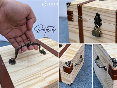 Rương gỗ viền da đinh tán 3 quai [03 Màu - Tặng ổ khóa] KT30x20x18cm RUONG-GO-04